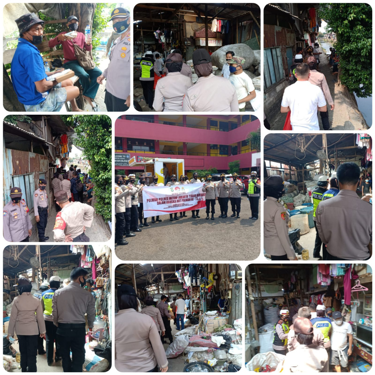 Giat Polwan Polres Metro JakTim Membagikan nasi kotak dan masker dalam rangka HUT Polwan ke 73